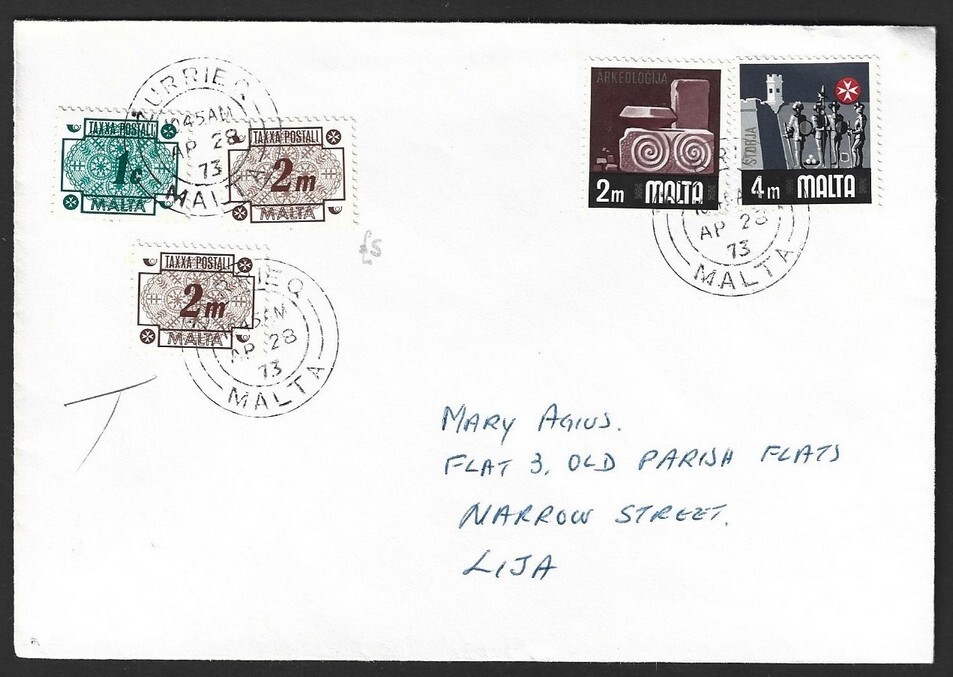 Malta POSTAGE DUES on 1973 internal cover