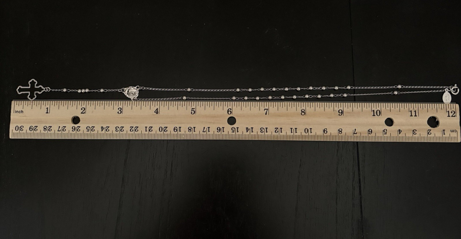 ATI Mexico 925 Sterling Silver Rosary Necklace 12" Guadalupe Medal