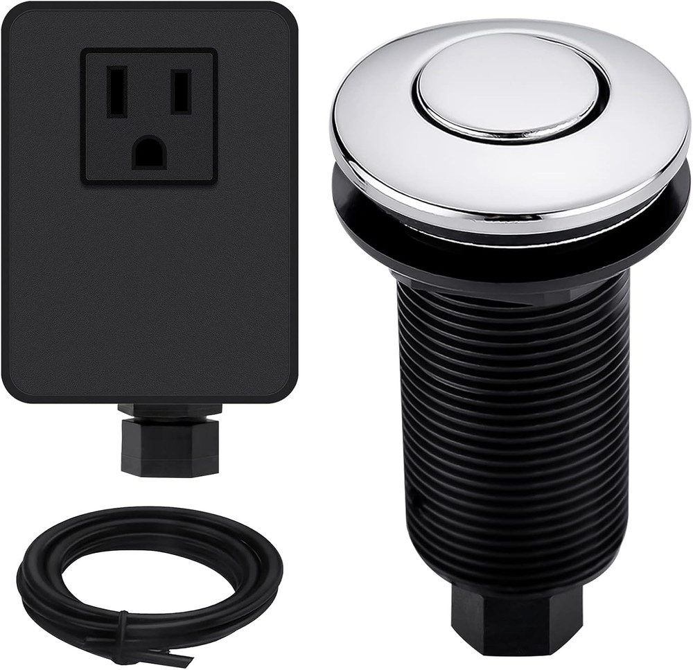 Garbage Disposal Air Switch Kit with Long Button, Chrome (Brass Cover)