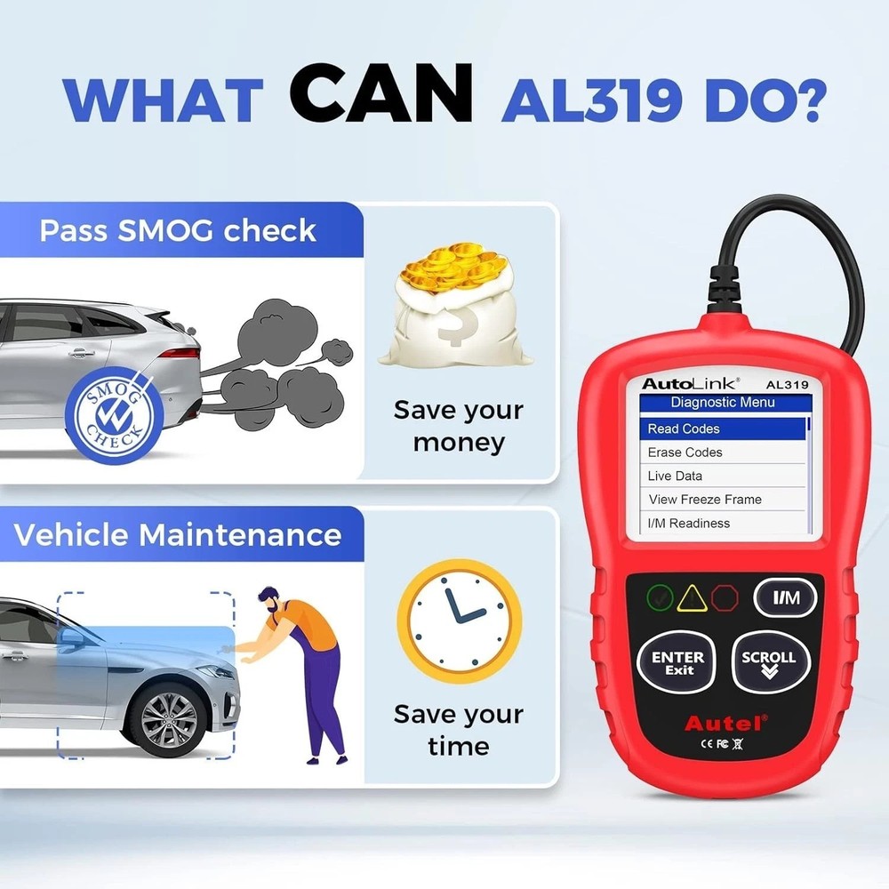 2026 Upgraded AL319 Code Reader – Quick DTC Clearing & One-Click I/M Readiness