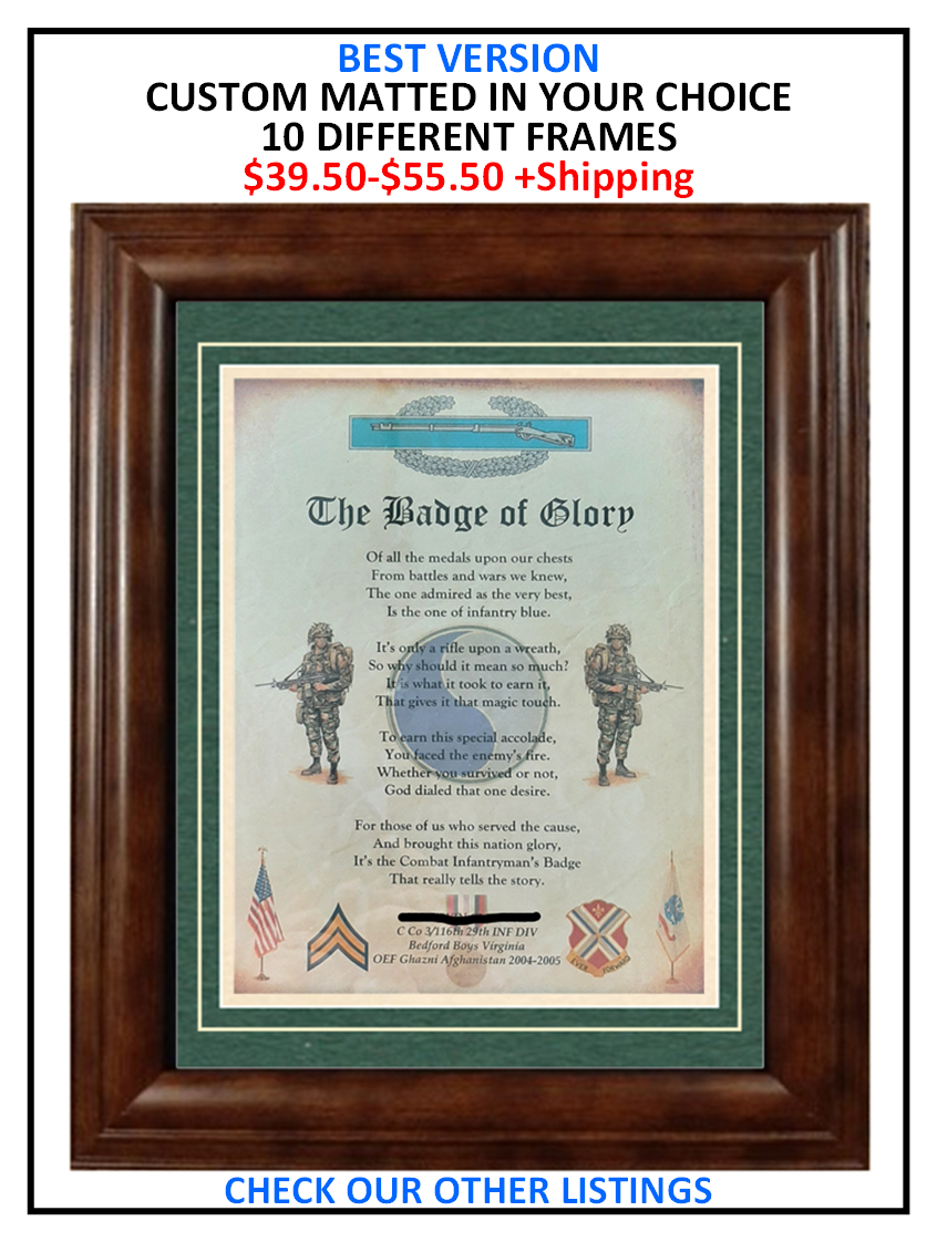 MC-NICE: ARMY Combat Infantryman's Badge of Glory ALL UNITS PERSONALIZED