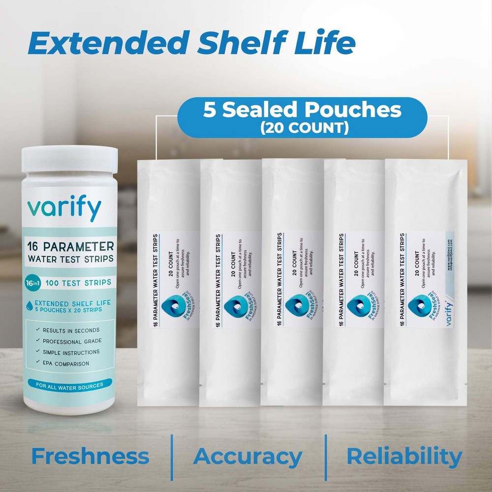 Varify 17in1 Complete Drinking Water Test Kit - 100 Strips + 2 Bacteria Tester