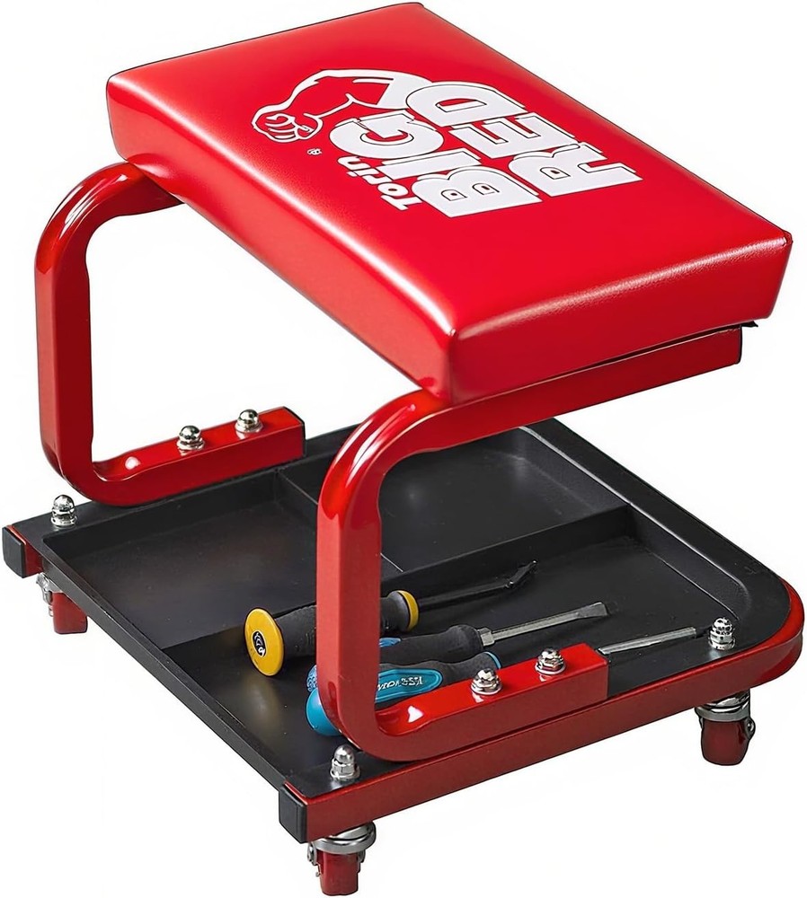 Red Rolling Automotive Creeper Seat with Tool Tray