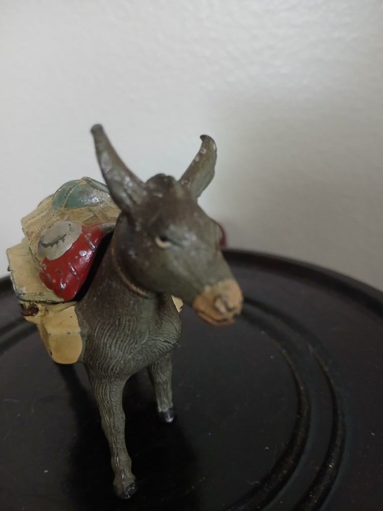 Antique Solid Cast Metal Donkey Burrow With Pack 2.5"x3.5"