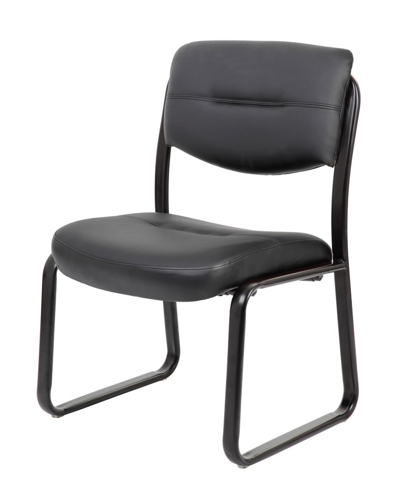 Leather Sled Base Side Chair in Black