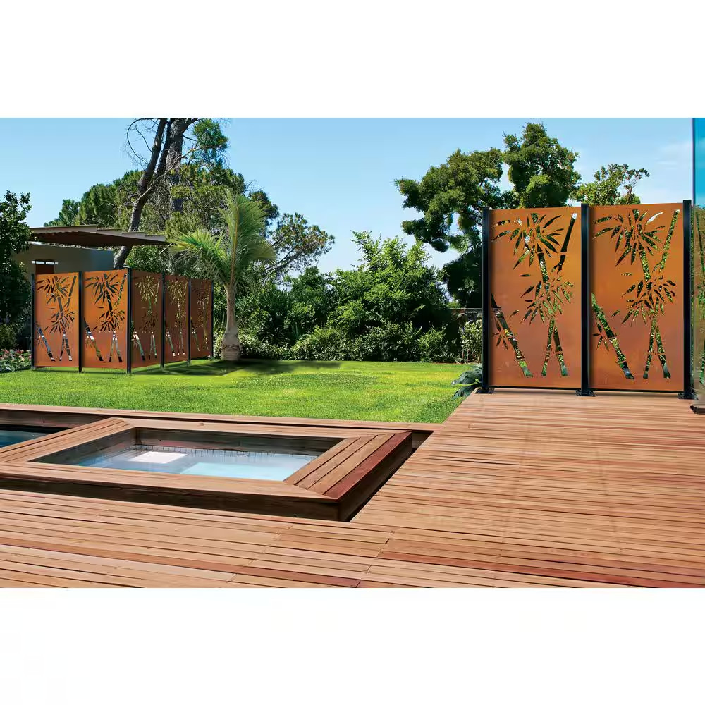 Bamboo 3 Ft. X 6 Ft. Oxy-Shield Weathered Steel Decorative Screen Panel in Rust