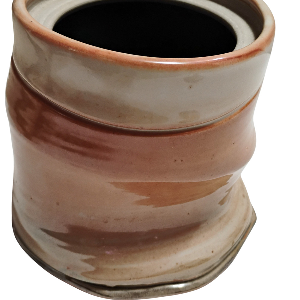 Signed Studio Pottery Lidded Canister | Gradient Peach Glaze | Handmade Ceramic