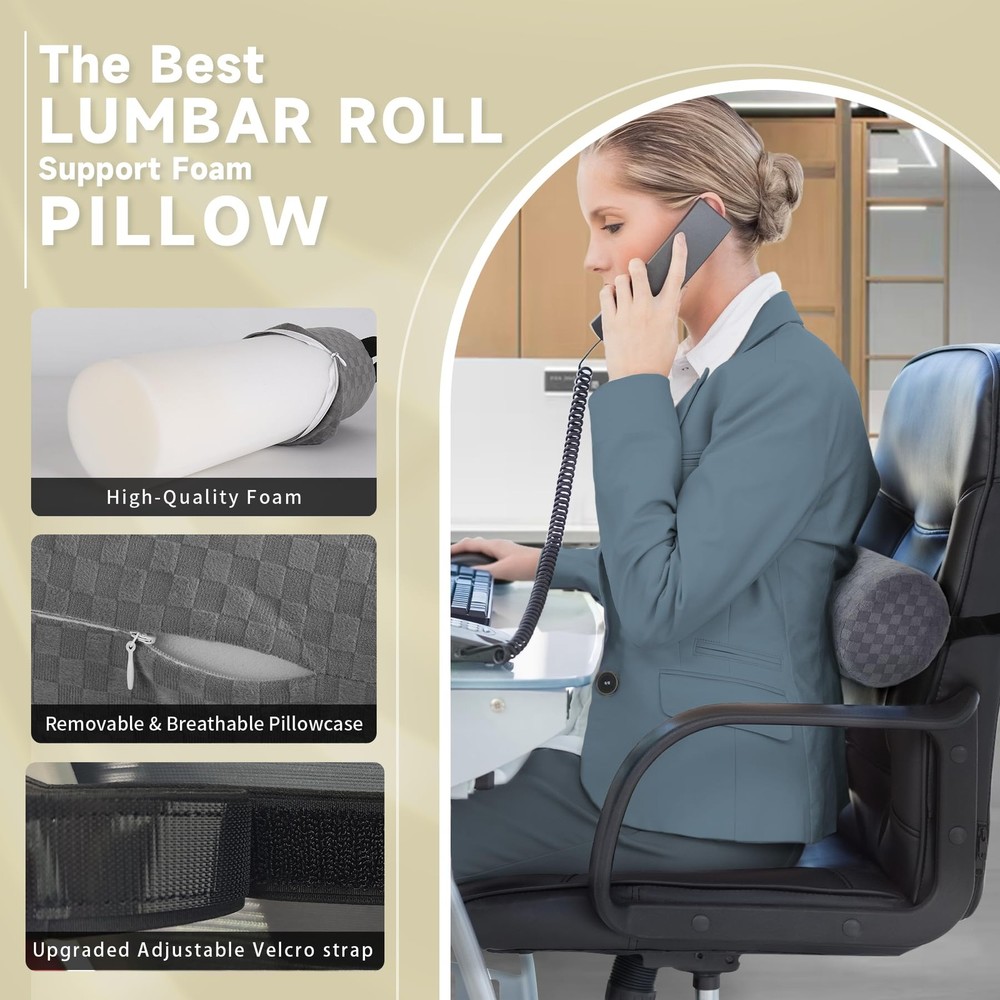 Lumbar Roll Pillow for Lower Back, Support Long-15*4.3'', Light Grey