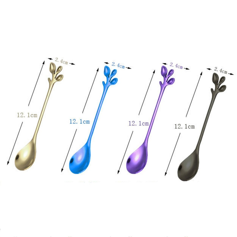 6PC Long Handle Iced Tea Spoons Set Creative Gold Leaf Cocktail Stirring Spoons