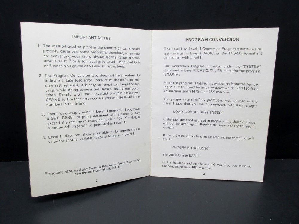 Radio Shack TRS-80, Program Conversion & Data Conversion Instruction Manual 1978