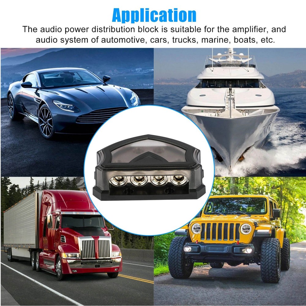 Complete Set Car Audio Power Ground Distribution Block 4-Way 0/2/4GA Package