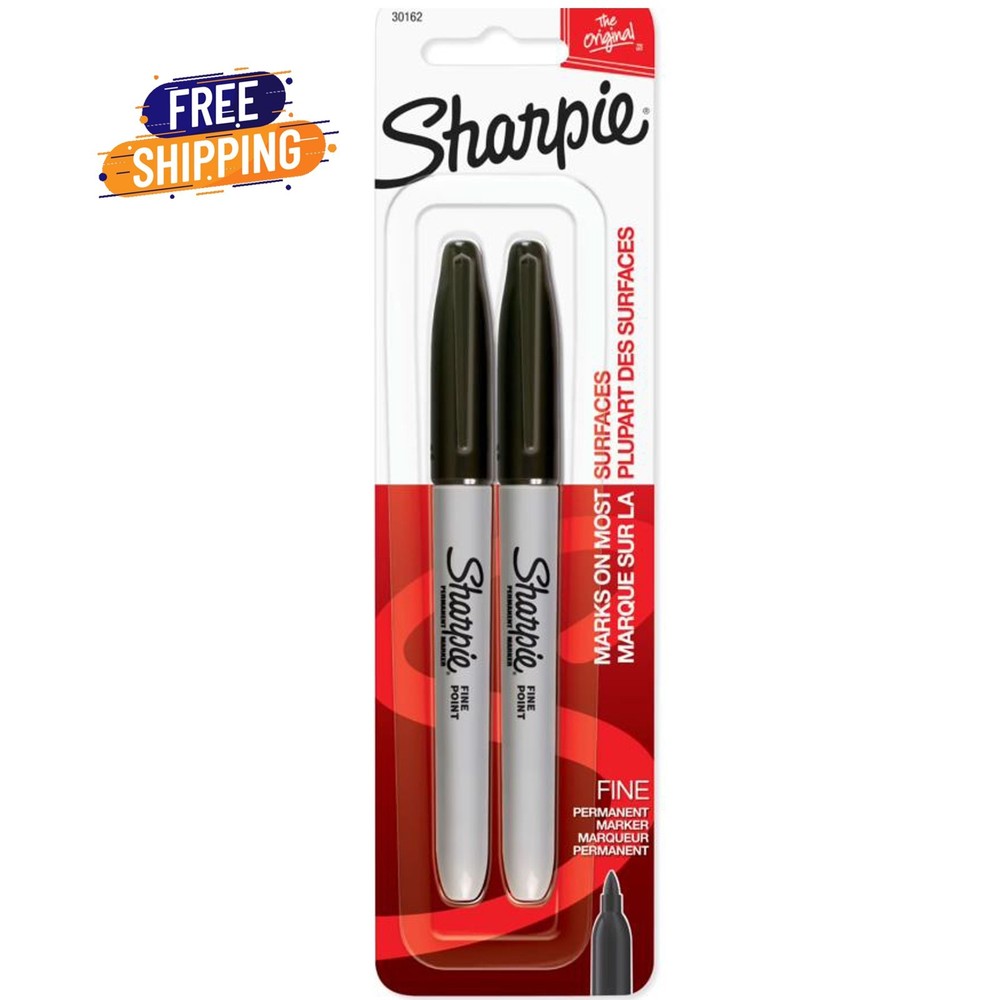Sharpie Permanent Markers, Fine Point, Black, 2 Count