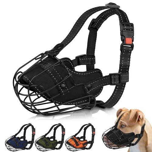 Reflective Metal Dog Muzzle for Large Breeds - Secure Wire Basket, Adjustable St