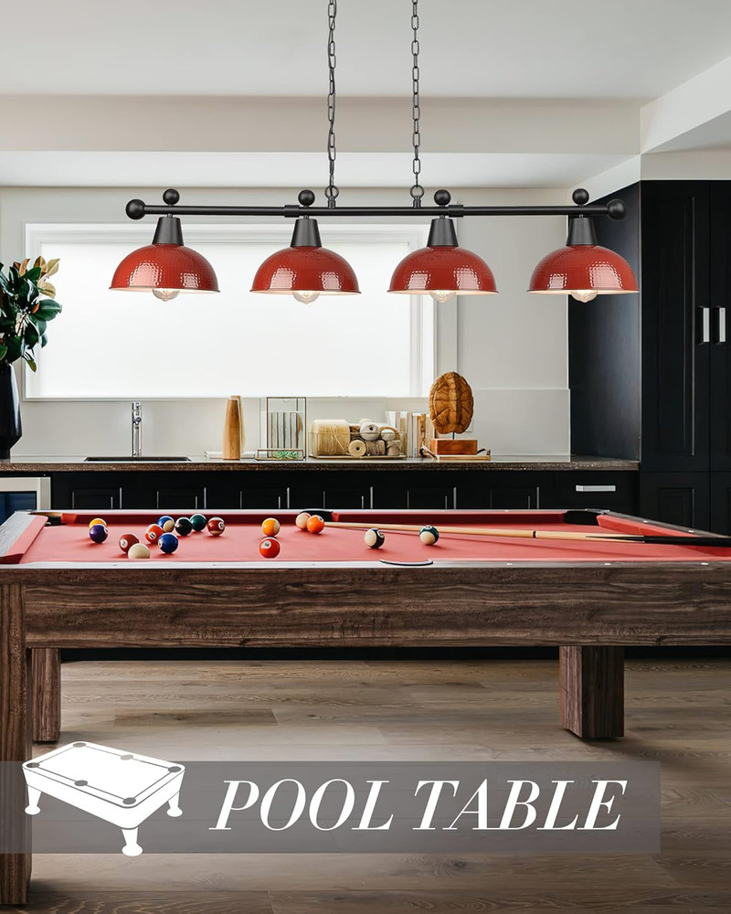 48" Billiard Light, Red Pool Table Light for 7Ft/8Ft Table, 4-Light Kitchen Isla