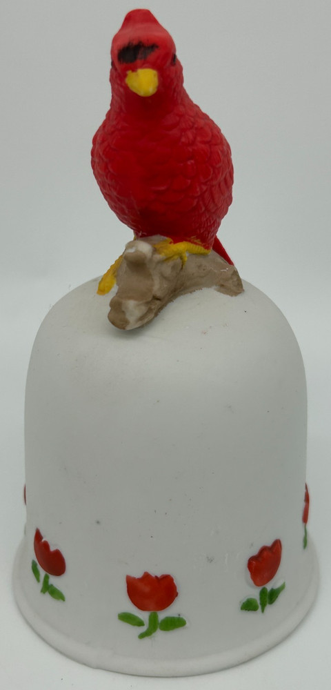 Cardinal Handled Ceramic Bell with Tulip Design~Decorative Ceramic Bell