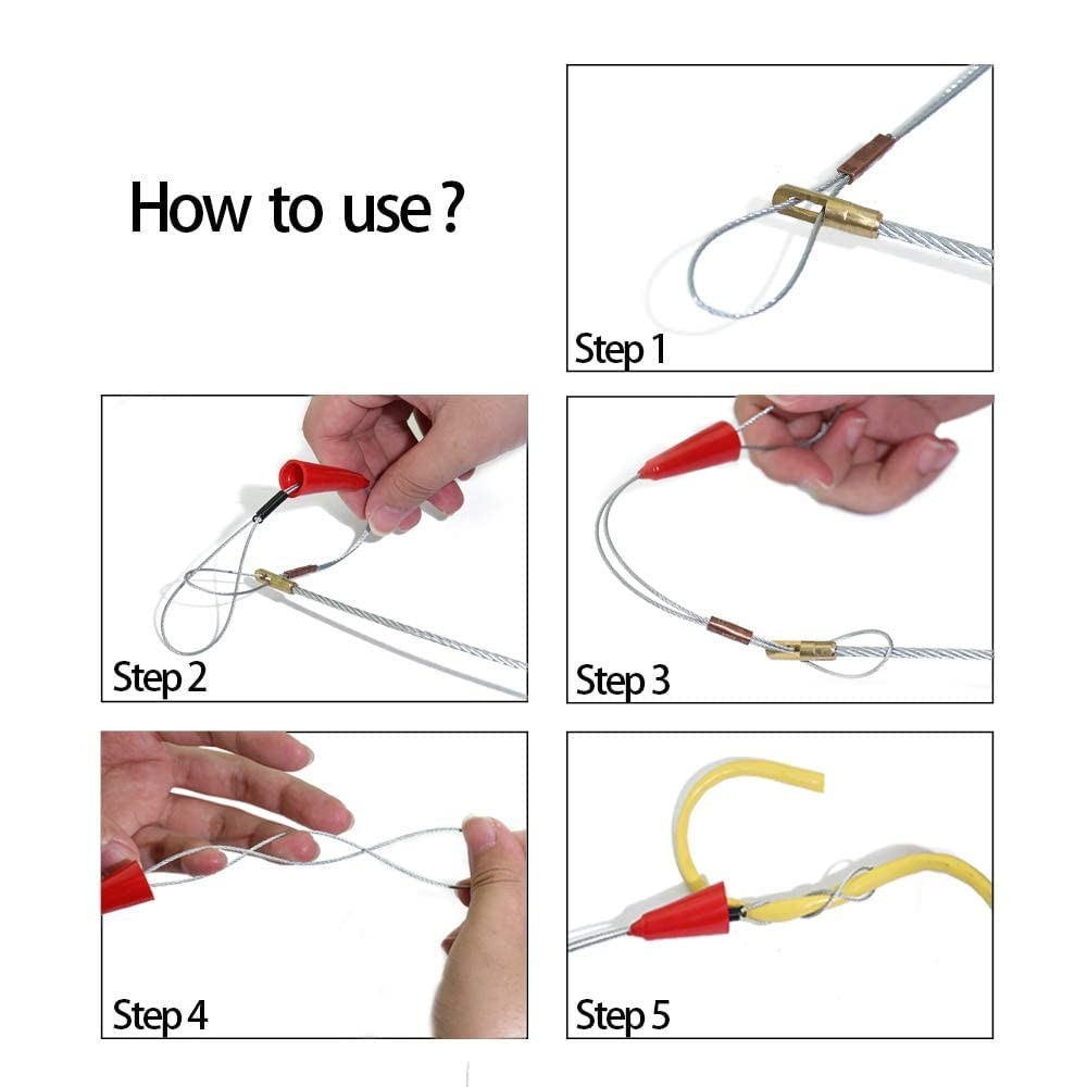 33' Fiberglass Running Electrical Wire Cable Pulling Fish Tape Kit With 5 Differ