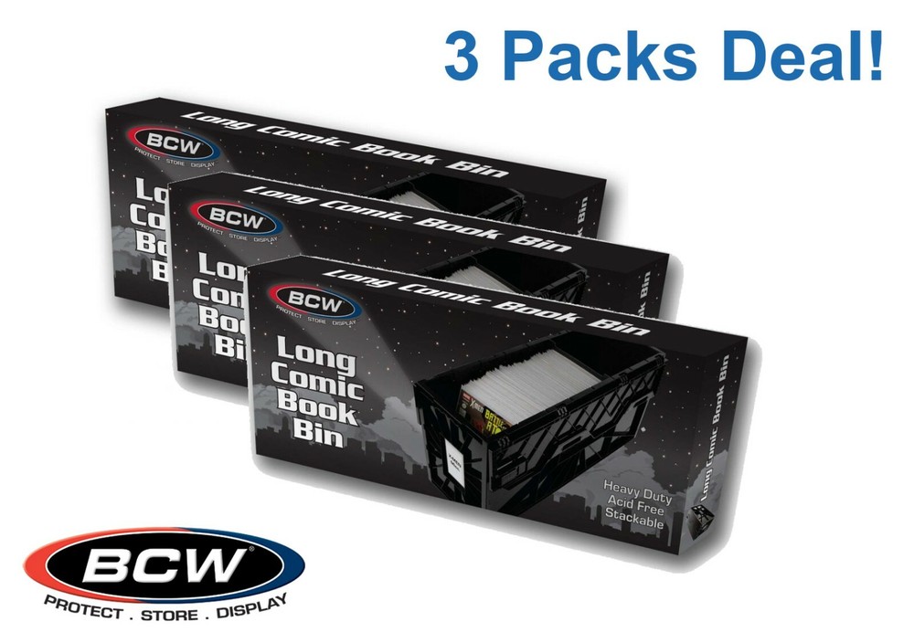 3 BCW LONG Comic Book Storage Bins Plastic Storage Box + 1 Partition Heavy Duty