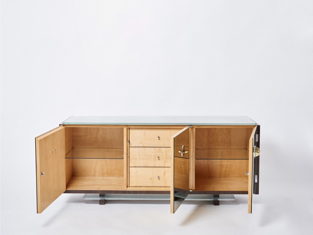 Adnet style mirrored macassar sycamore sideboard Alberto Pinto 1990