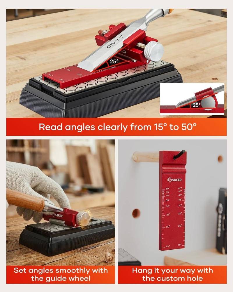 Saker Digital Angle Rule & Sharpening Guide - Precision one size, Red
