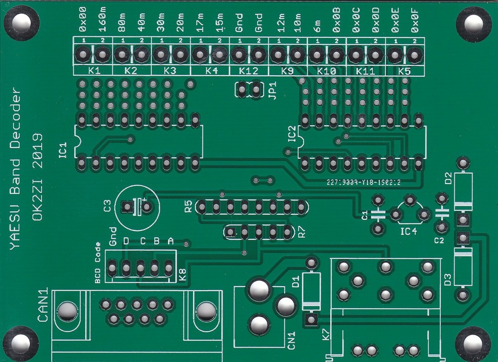 Automatic 16-outputs band decoder (YAESU,Microham MK2R, Elecraft K3) bare PCB