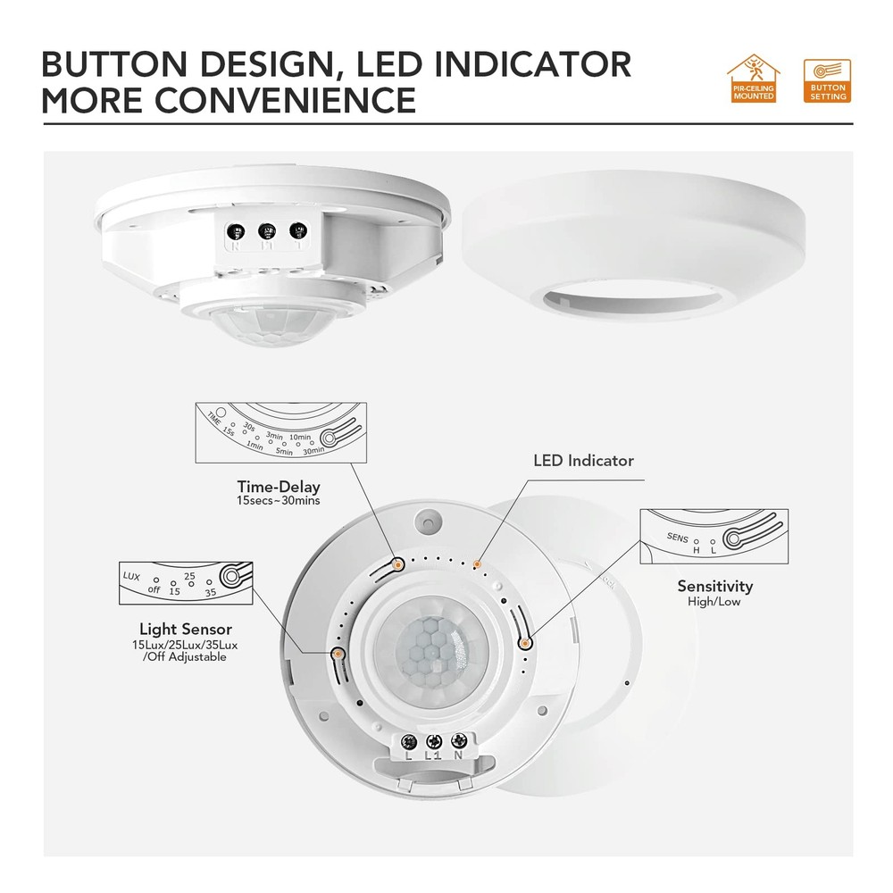360 Ceiling Mount Motion Sensor 110-265V 1100W Occupancy Light Switch