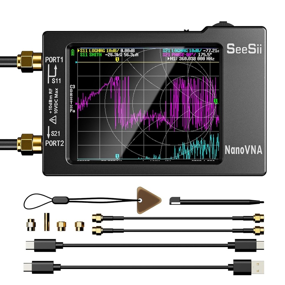 Mini Vector Network Analyzer HW3.7: 9KHz-1.5GHz, SWR, Phase, Delay, Touchscreen