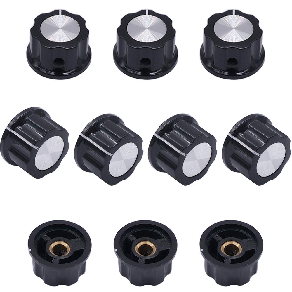 10 Pcs Potentiometer Knobs Silver Black 4mm Shaft