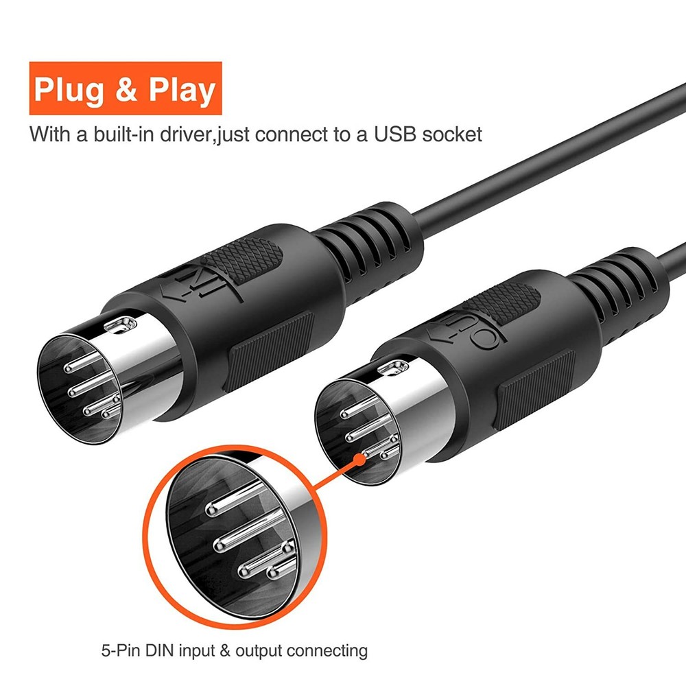 LEKATO 6.5ft 16 Channels MIDI to USB Interface MIDI Cable Adapter w/Input&Output