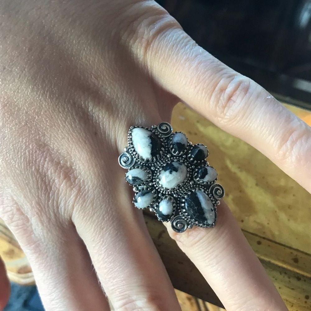 Natural White Buffalo Sterling Silver Statement Ring Size 6