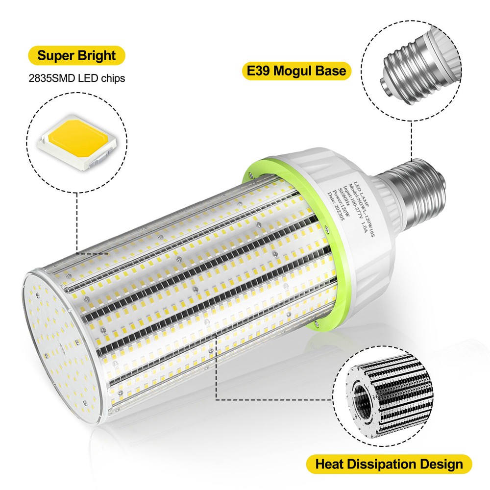 120W LED Corn Cob Light Bulbs E39 Mogul Base 6000K Replacement 400 Watt HID/HPS