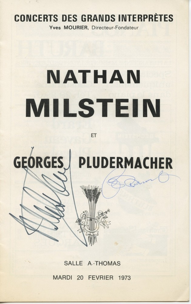 Milstein, Nathan. (1903–1992) & Pludermacher VIOLIN Signed Program
