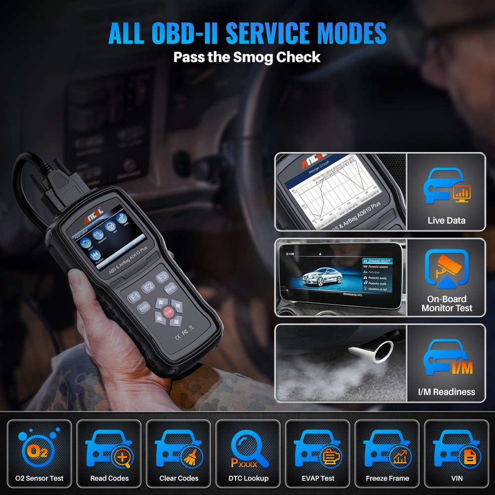 ANCEL AD610 PLUS ABS Bleeding SRS SAS OBD2 Code Reader Scanner Diagnostic Tool