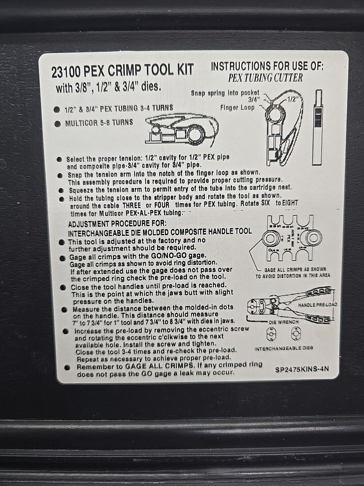 SharkBite 23100 Multi-Head Force 3/8" 1/2" 3/4" 1" PEX Crimp Ring Tool Kit