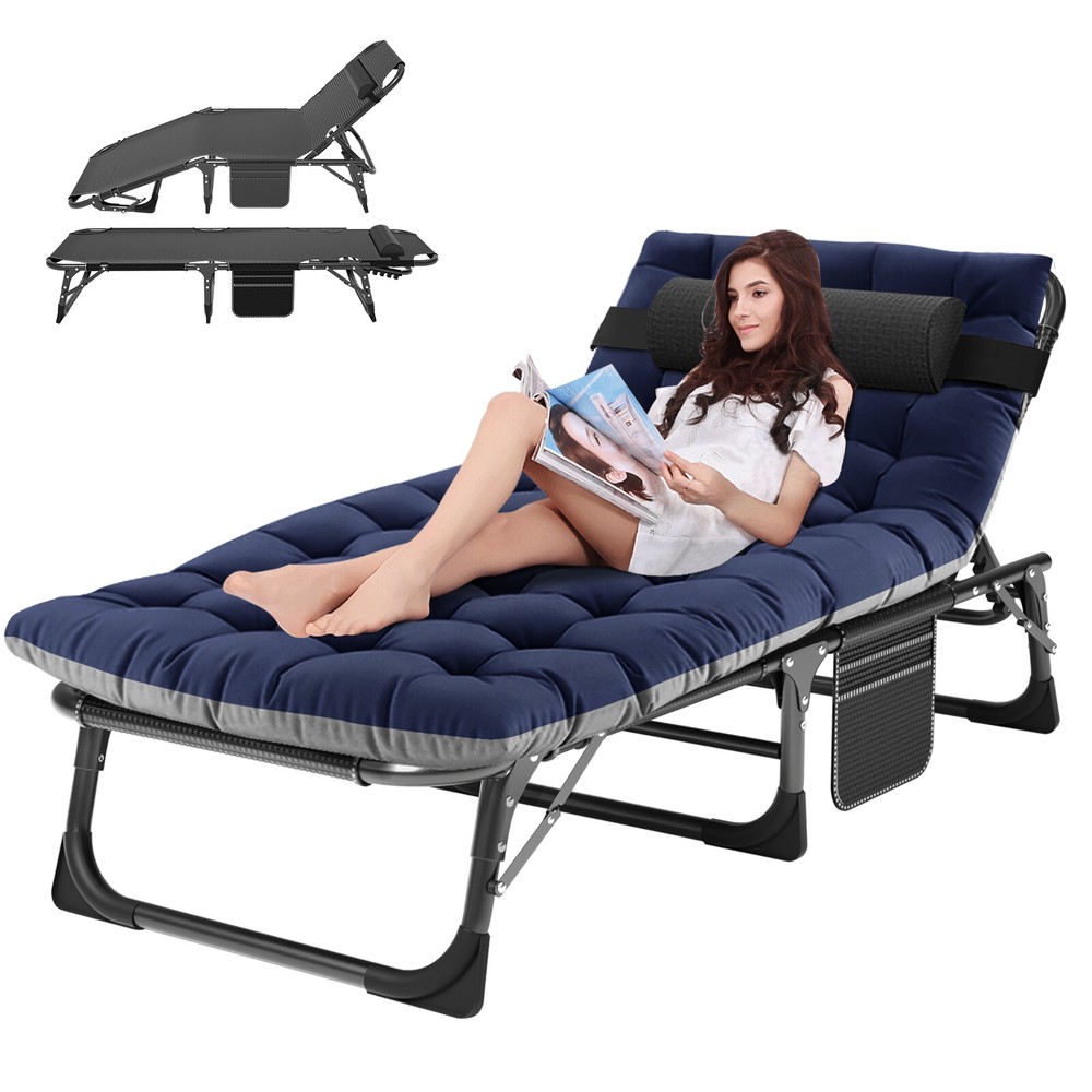 NAIZEA Folding Cot Adjustable 4-Position Reclining Folding Chaise With Mattress