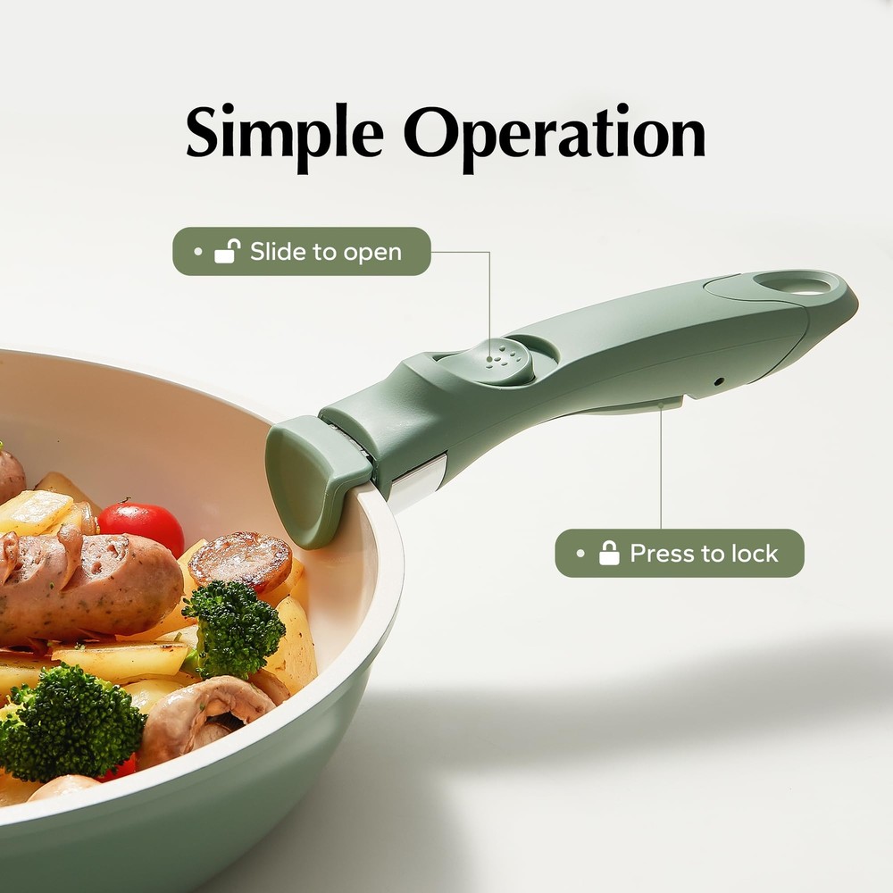 Green Removable Handle Detachable Cookware Replacement Pots Pans Universal