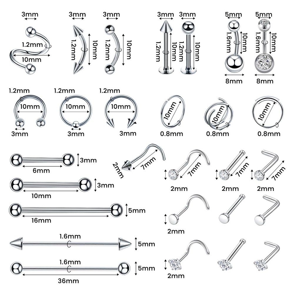 153Pcs Piercing Kit 12G, 14G, 16G