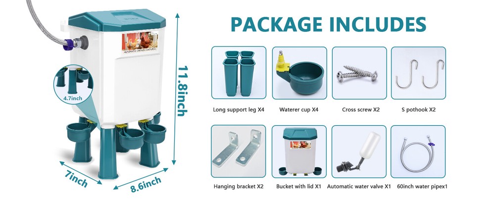 Filtered Float-Controlled Automatic Chicken Waterer for Chicken Water w60" Hose