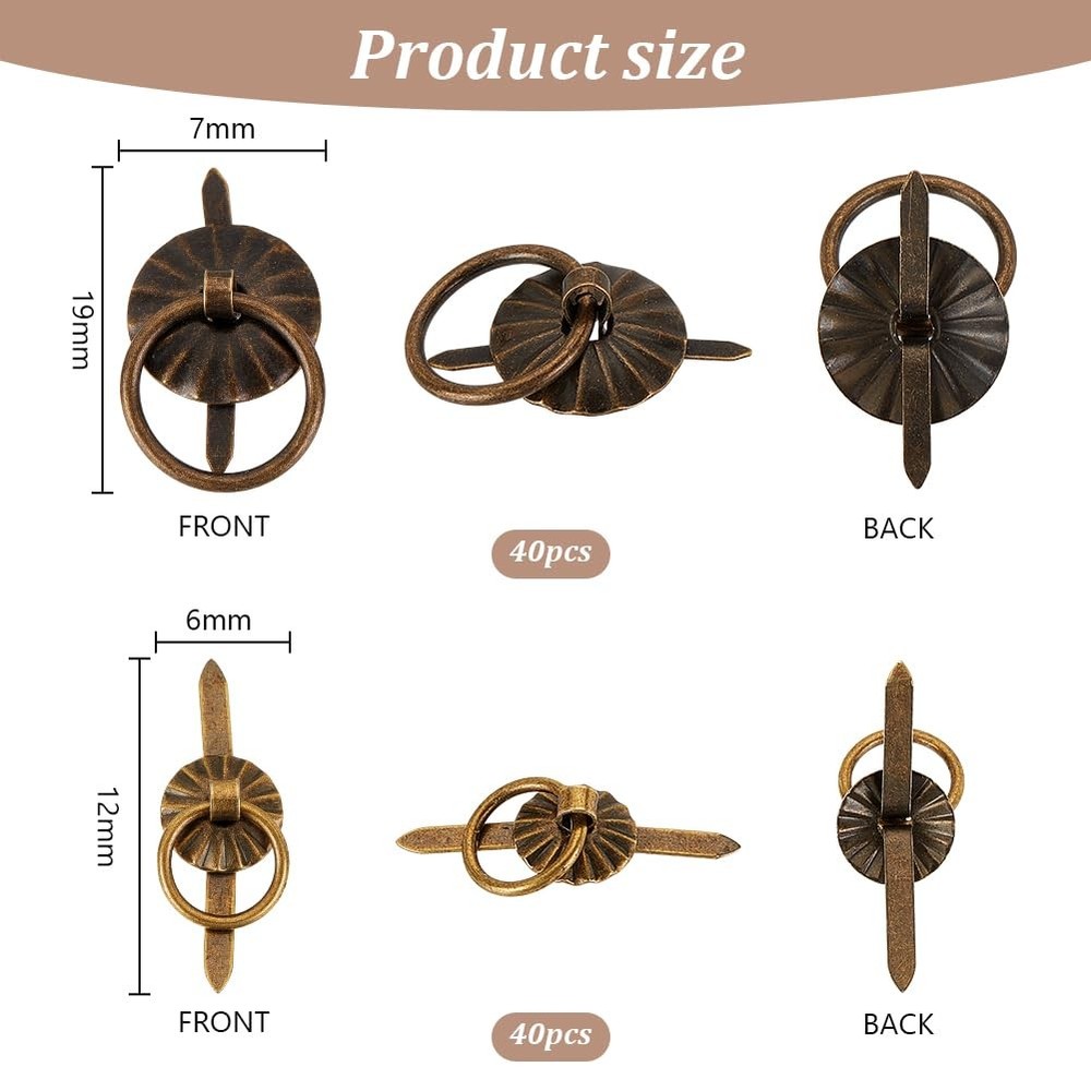 80pcs 2 Styles Metal Brad Fasteners with Pull Rings, Mini Pull Ring Handle Je...