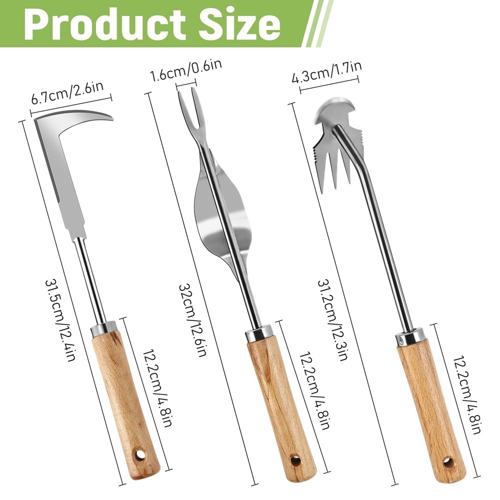 3 Pcs Set Weed Puller Tool,Hand Weeder Tool,4Teeth Uprooting Weeding Tool, Cr...