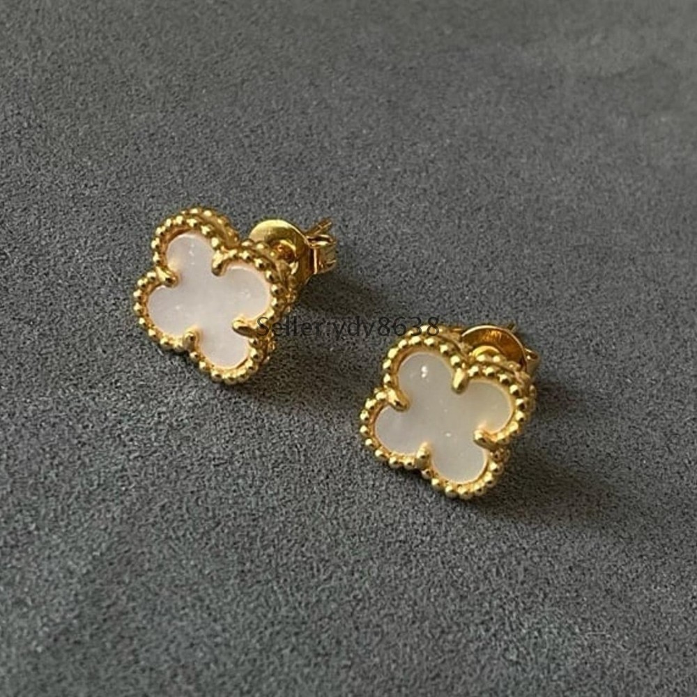 10mm white mop Stud Earrings 925 silver gold plated