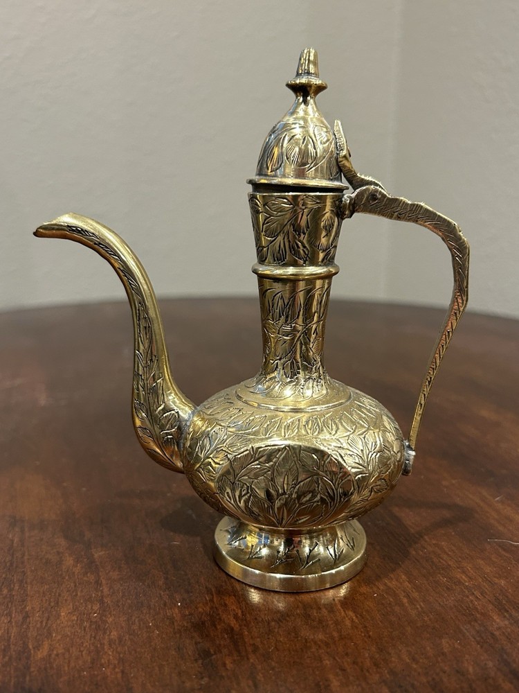Vintage Etched 6” Brass Pitcher