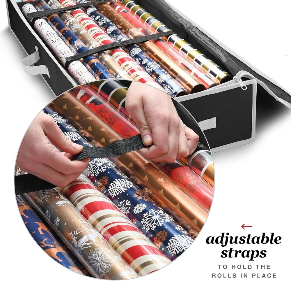Gift Wrap Organizer with Pockets - Heavy Duty Wrapping Paper Storage Solution