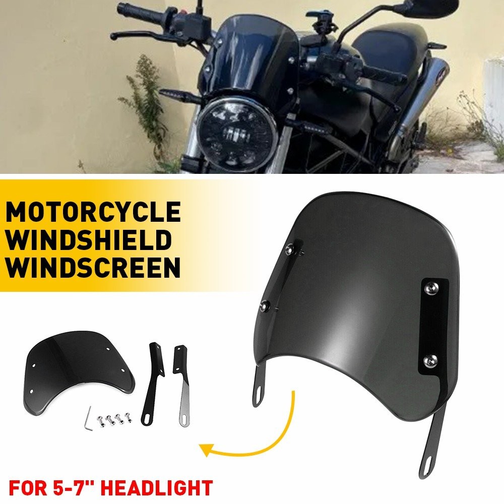 5-7" Headlamp Windshield Front Flyscreen Windscreen w/ Mount Bracket Motorcycle