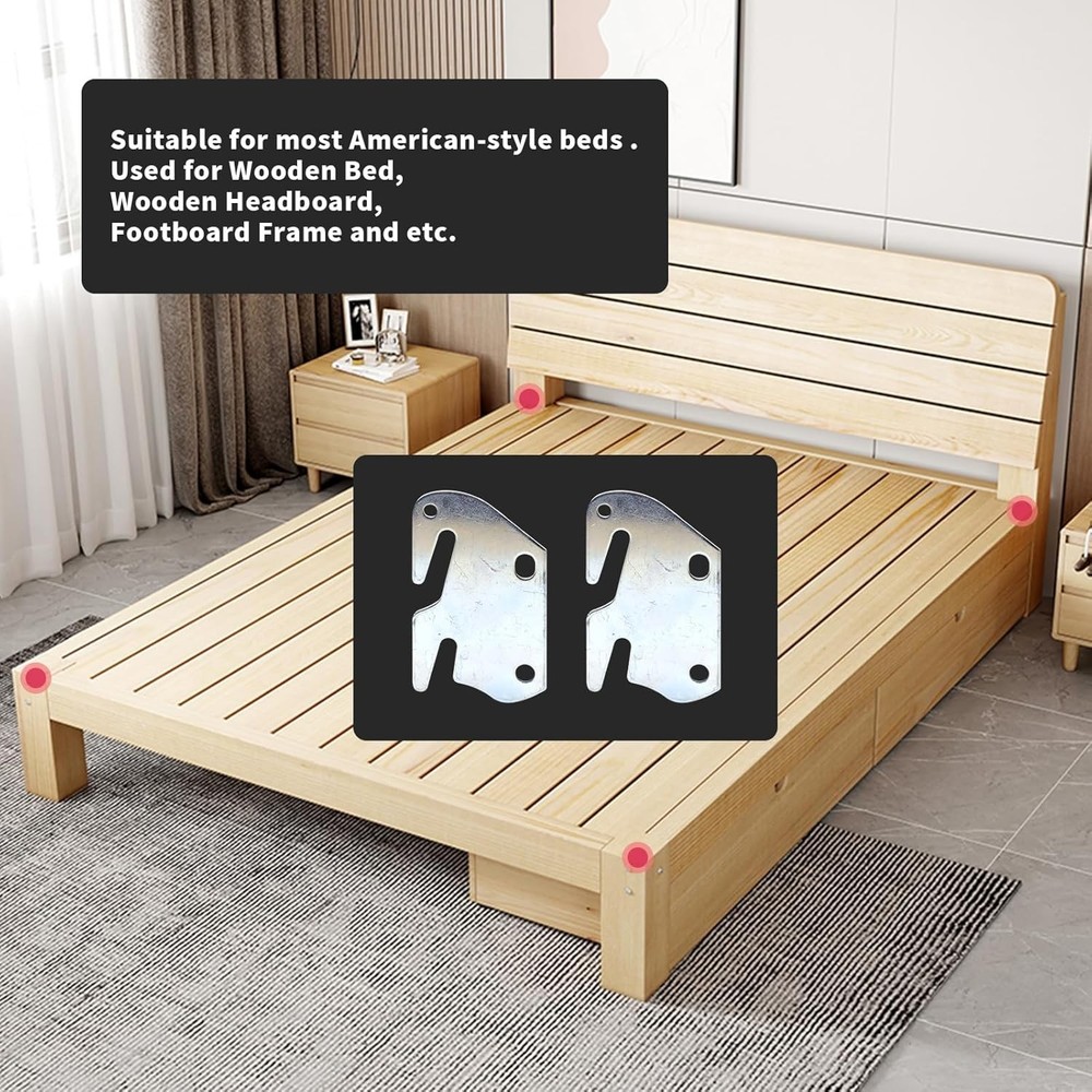 Bitray Wood Bed Plates Rail Hook for Frame silver A