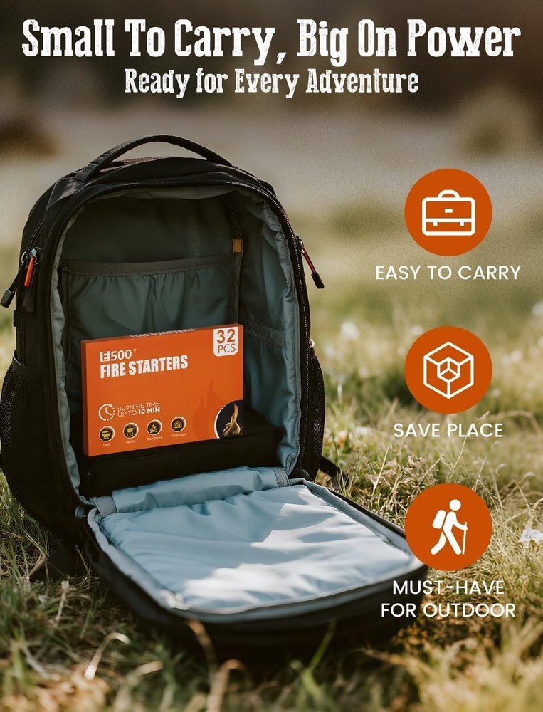 E500 Natural Fire Starter Cubes 32 Pack Pine Firestarters BBQ Fireplace Campfire