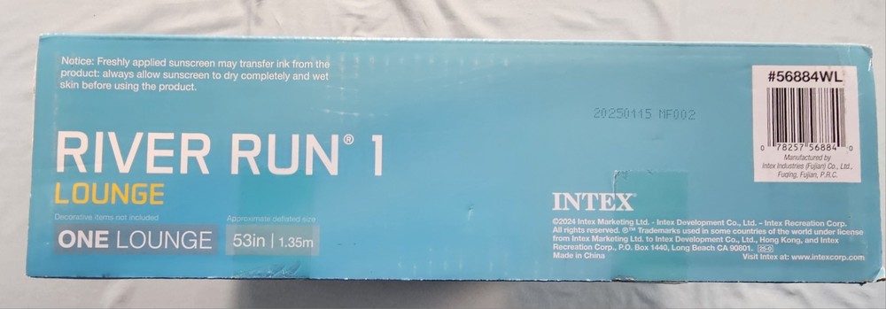 Intex RIVER RUN 1 LOUNGE Inflatable Water Float, 53” Diameter, Blue/White 🆕