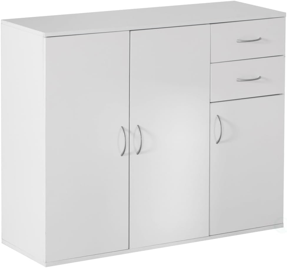 33-Inch White Sideboard Buffet Cabinet with Storage, Spacious Table Top, Large D