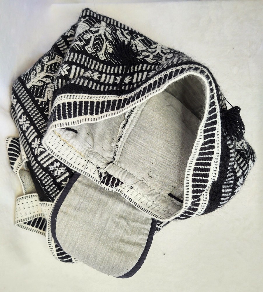 Vtg Soft Backpack Daypack Padded Woven Black/White Lined Boho Ethnic