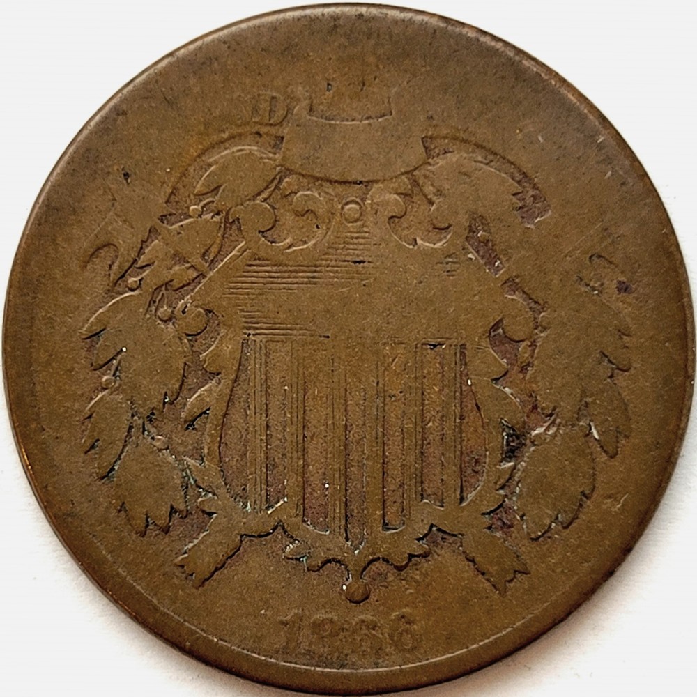 1866 Copper Two 2 Cent Cent Piece Good AG * Original Surfaces