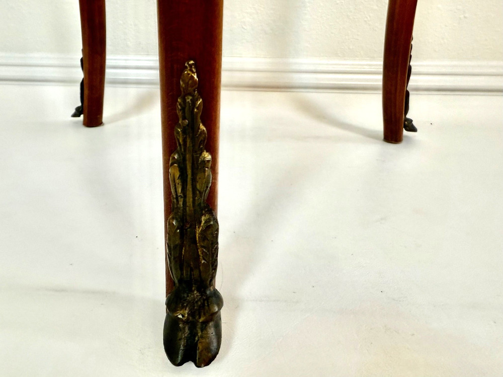 Early 20th-C Louis XV Walnut Ormolu Mounted Marble Top Side Table